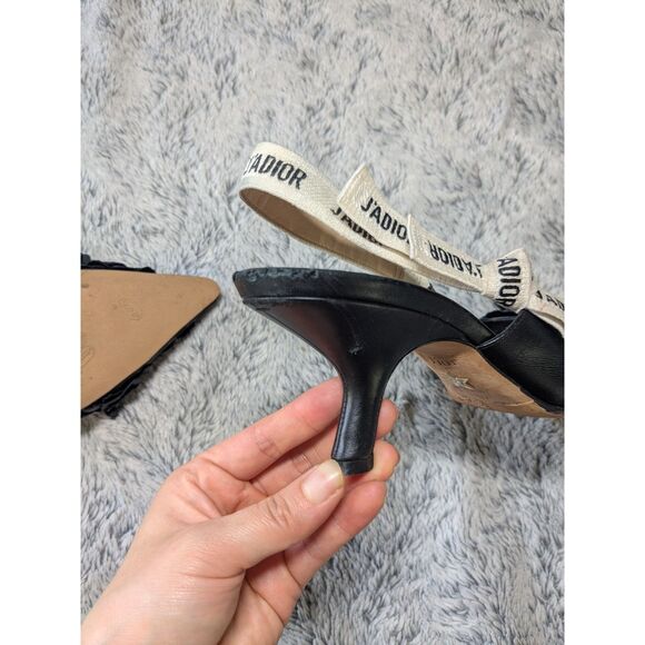 Dior J'Adior Slingback Pumps Bow Black Floral Leather Applique Size 37 - Picture 8 of 13